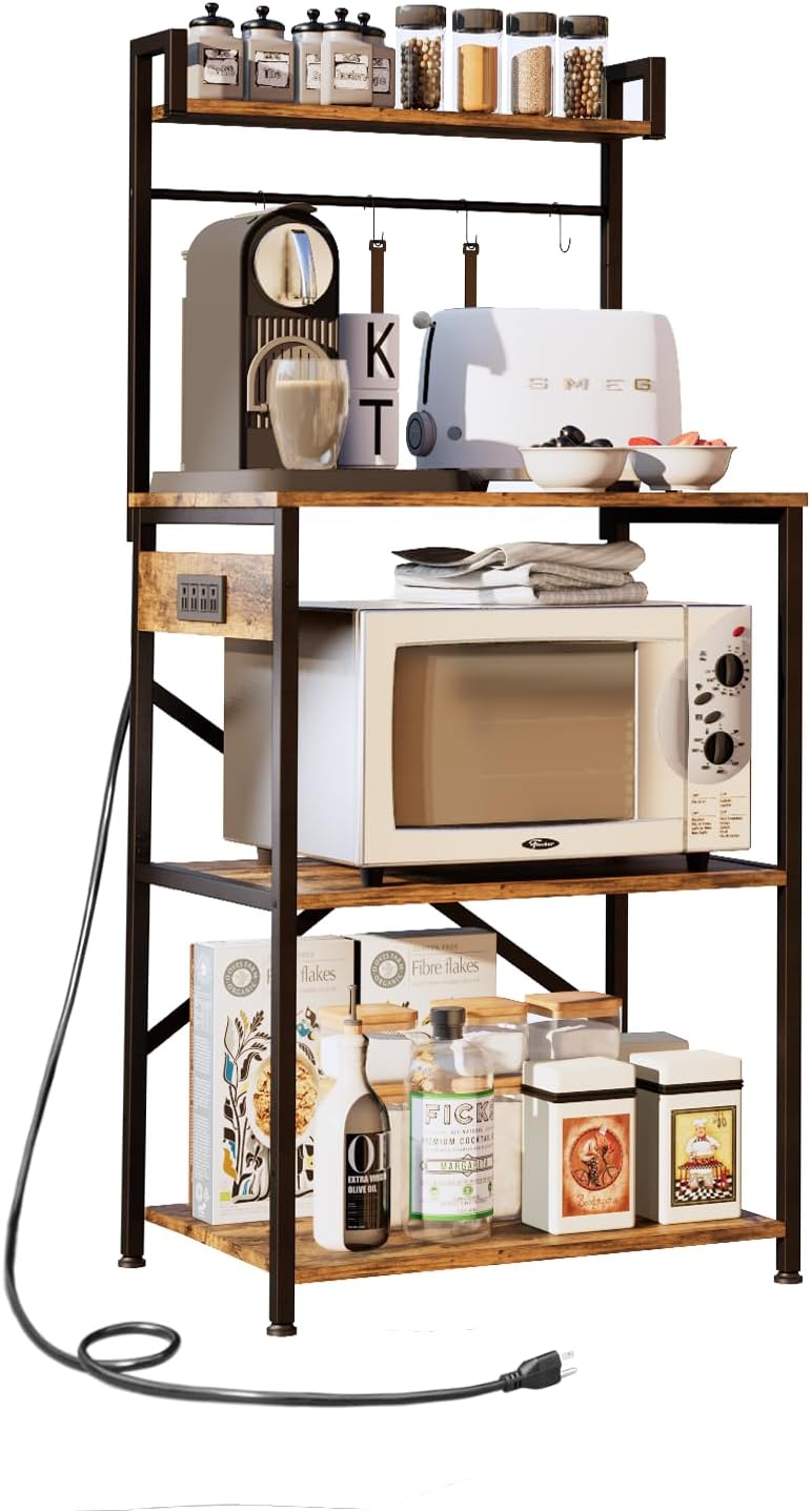 Transform Your Kitchen: 5-Tier Bakery Rack with Built-in Power Supply