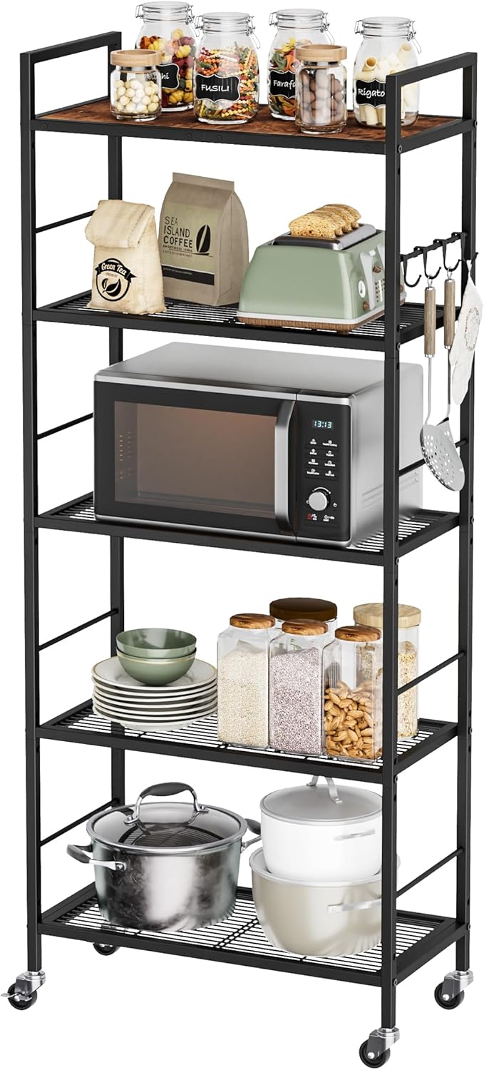 Maximize Your Space: Stylish 5-Tier Kitchen Rack with Power Supply