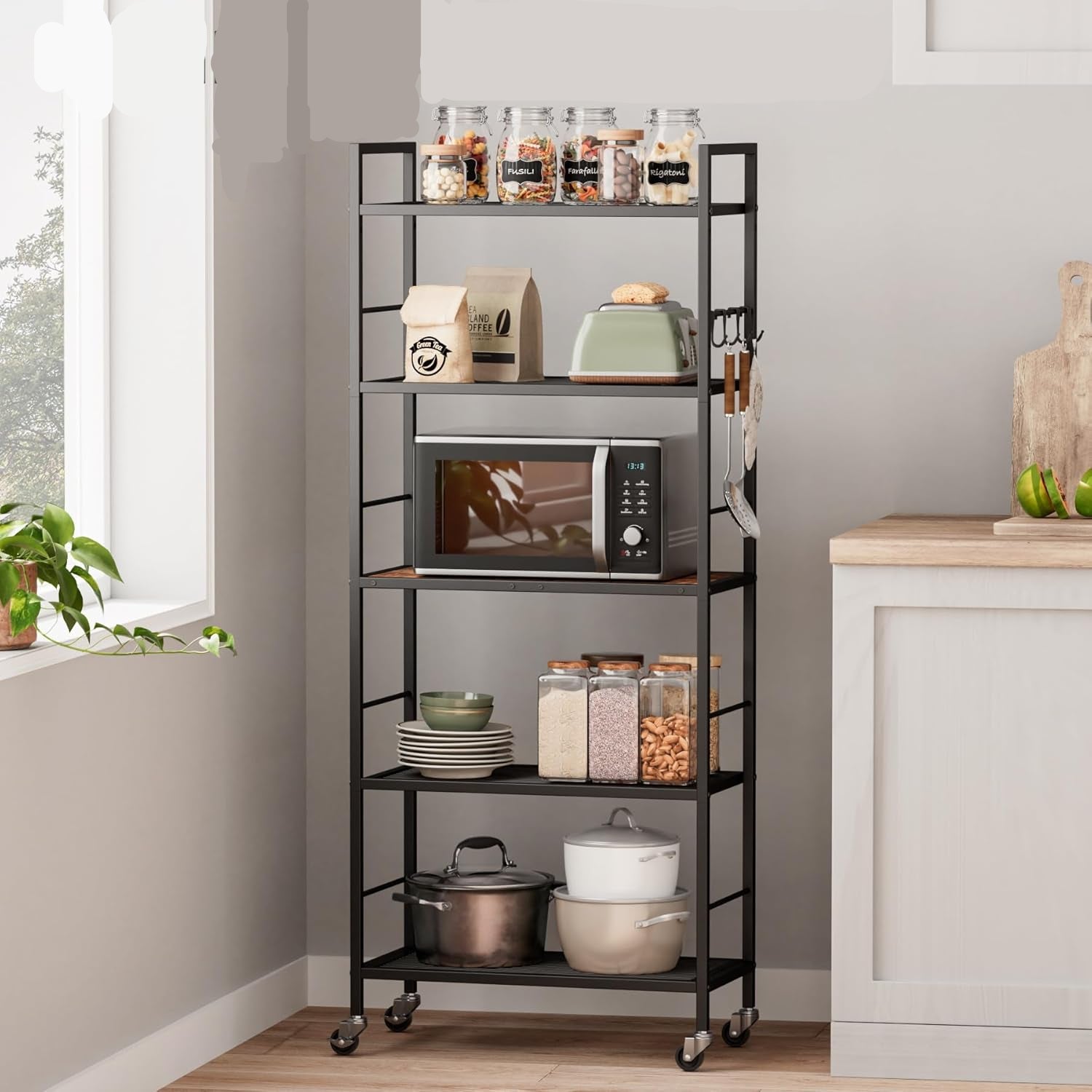 Maximize Your Space: Stylish 5-Tier Kitchen Rack with Power Supply