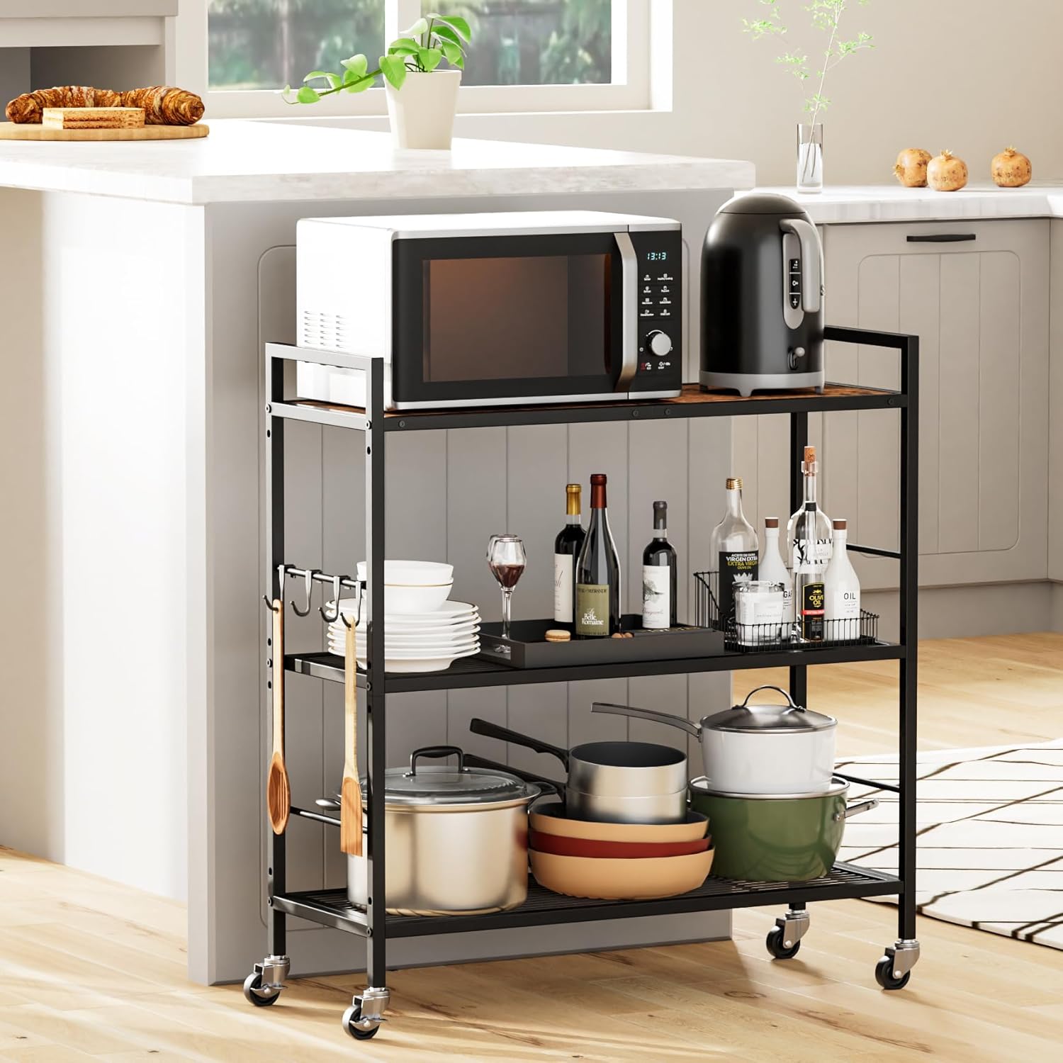 Maximize Your Space: Stylish 5-Tier Kitchen Rack with Power Supply