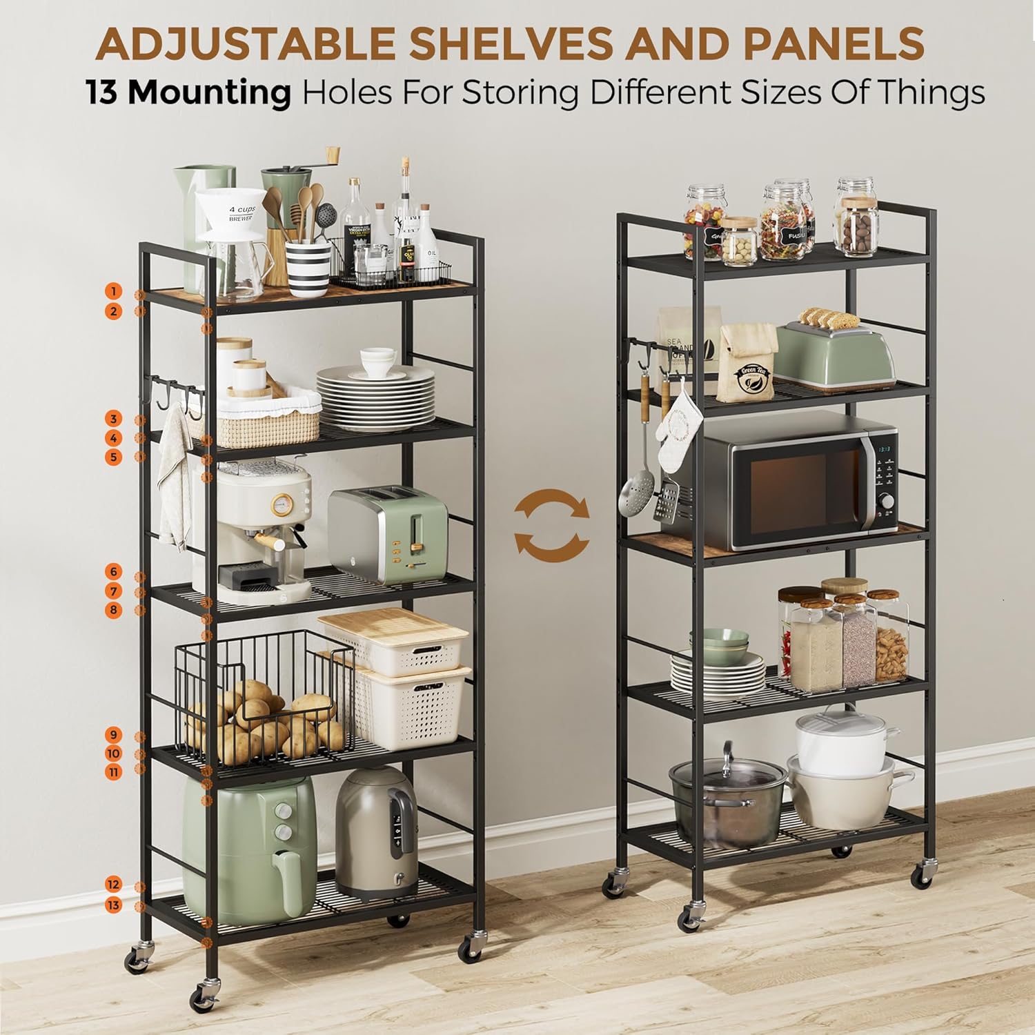 Maximize Your Space: Stylish 5-Tier Kitchen Rack with Power Supply